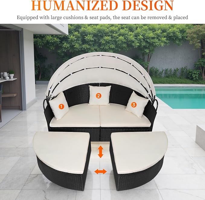 FDW Outdoor Round Daybed Wicker Patio Furniture Outdoor Furniture - Image 6