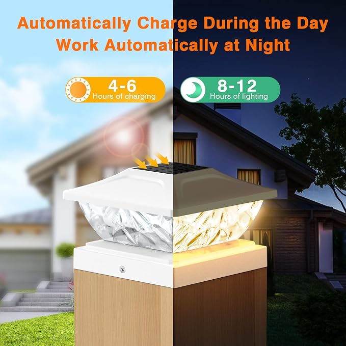 4 Pack Solar Post Cap Lights, 2 Mode Bright Solar Post Lights Outdoor Waterproof - Image 7