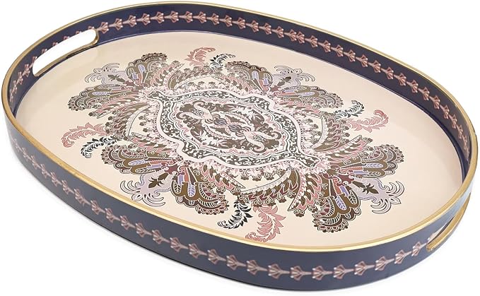Oval Plastic Serving Tray with Handles, Elegant Decorative Tray by Omuriko