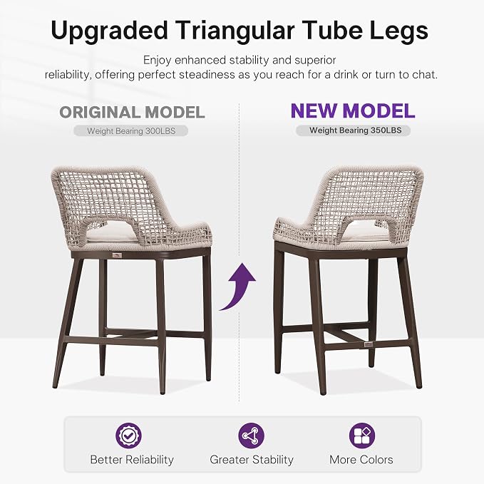 PURPLE LEAF Counter Height Bar Stools Set of 4 Outdoor Bar Chair - Image 4