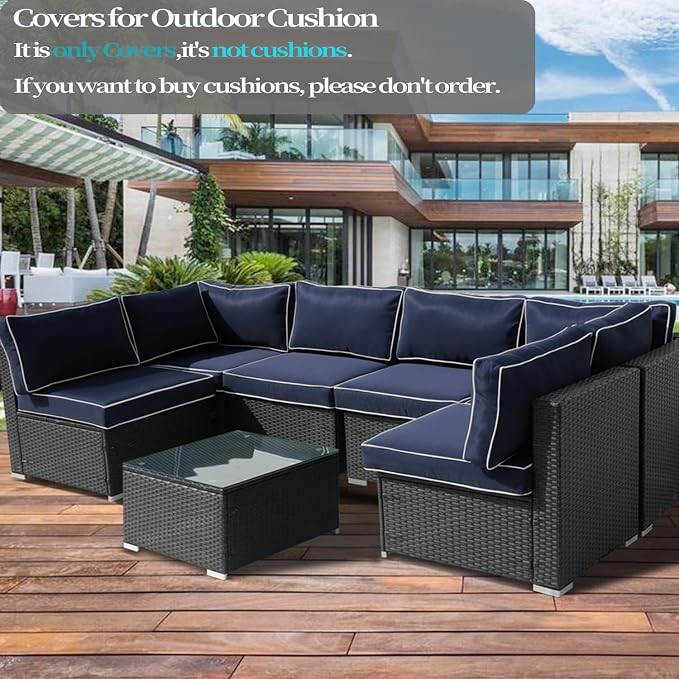 14Pcs Outdoor Cushion Covers Replacement Washable w/Zipper - Image 3