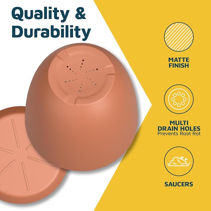 Terracotta Plant Pots with Drainage Holes & Saucers 10 Pack, Indoor & Outdoor - Image 7