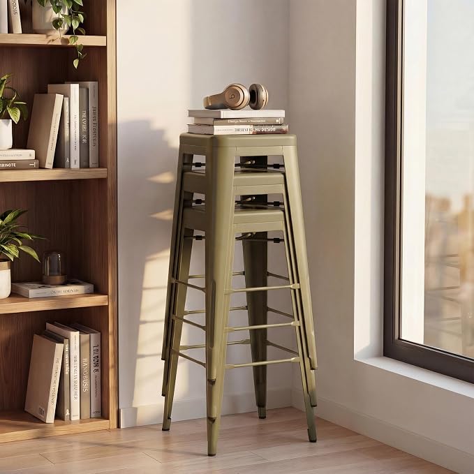 Shahoo 30 Inches Metal Bar Stools Counter Height Stackable Backless Stools - Image 7