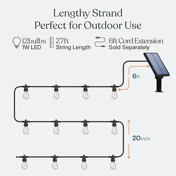 Brightech Ambience Pro Solar Powered Outdoor String Lights, 27ft Remote Control - Image 3