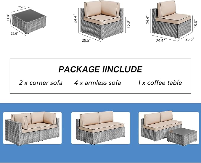 Shintenchi 7 Pieces Outdoor Patio Sectional Sofa Couch - Image 3