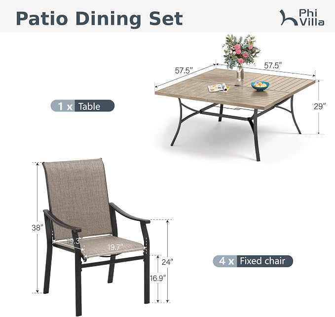 PHI VILLA 9 pcs Patio Dining Set, Heavy Duty Extra Large Square Metal Table - Image 7