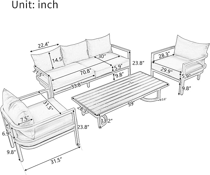 Merax 4 Piece Sectional Furniture Patio Sofa Multi-Person Outdoor Steel Sofa Set - Image 7