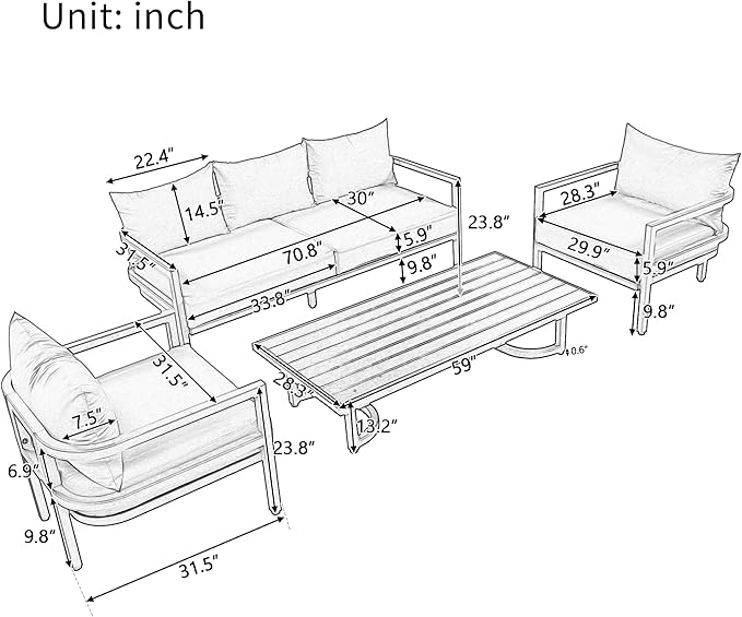 LUMISOL Aluminum Outdoor Patio Sectional Sofa Set, 4-Piece Modern Conversation - Image 3
