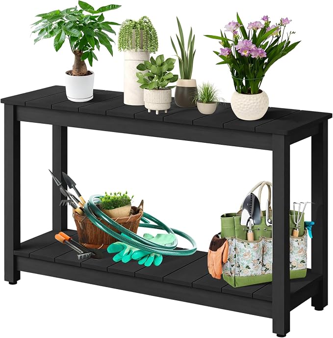 GarveeLife 48 Inch Outdoor Console Table, Wood All-Weather Side Table, 2-Tier by GarveeLife