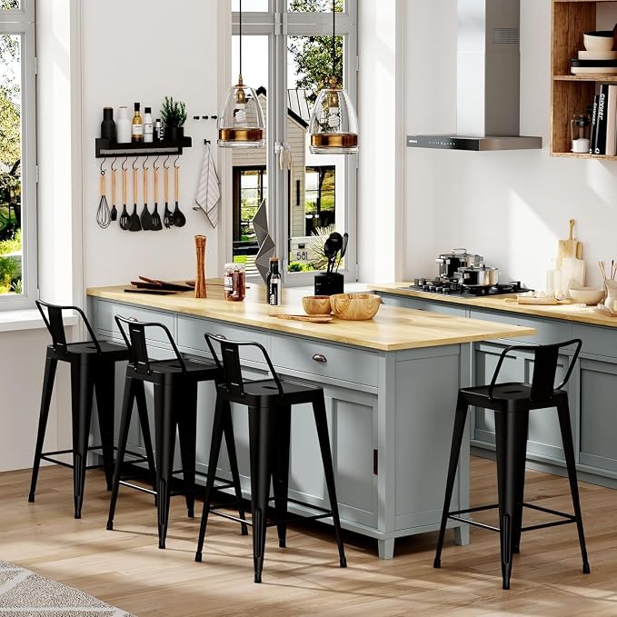 Metal Bar Stools Set of 4 Barstools Indoor/Outdoor Counter Height Bar Stools - Image 3