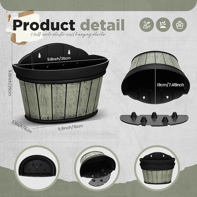 Layhit 6 Pcs Wall Hanging Planters Outdoor Pot Planter Wine Barrel Planter - Image 2