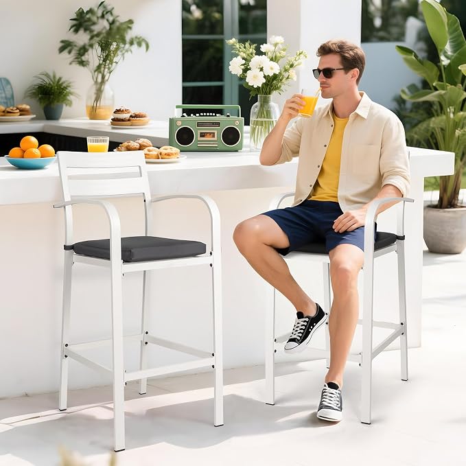 VINGLI Outdoor Bar Stools Set of 2, All-Weather Bar Height Aluminum Stools - Image 2