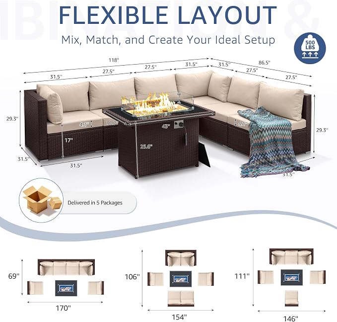 NICESOUL 7 Piece Outdoor Patio Furniture Set - Image 4