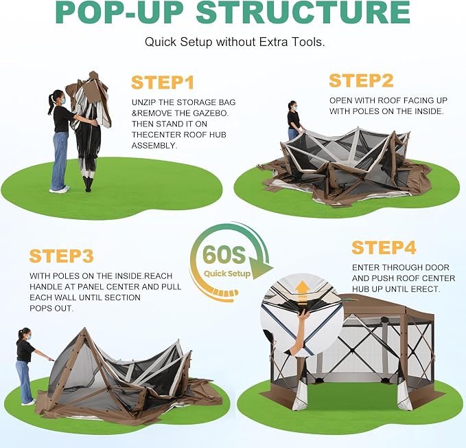 COBIZI 12x12 FT Pop Up Canopy Extendable Tent, Gazebos On Clearance, Screened - Image 6