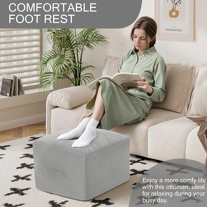 MeMoreCool Square Stuffed Pouf Ottoman Foot Rest, Floor Pouf Foot Stool - Image 3
