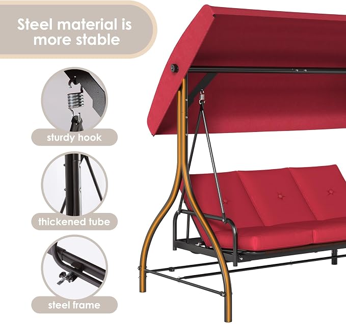 TLSUNNY 3-Seat Outdoor Patio Porch Swing - Image 9