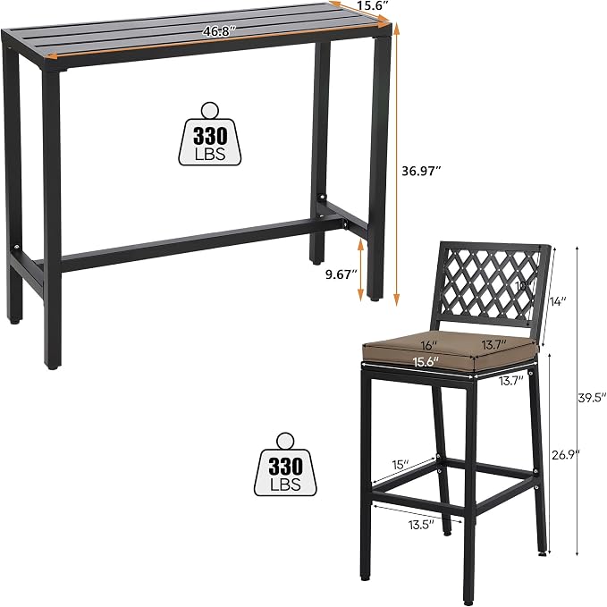 Outdoor Patio Bar Set, Bar Height Patio Dining Set, Weather-Resistant Bistro - Image 7