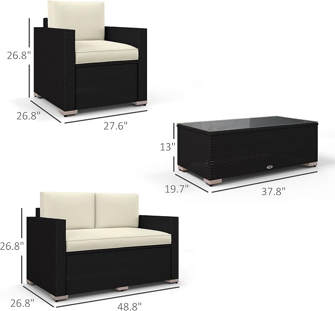 Outsunny 4 Piece Wicker Patio Furniture Set - Image 3