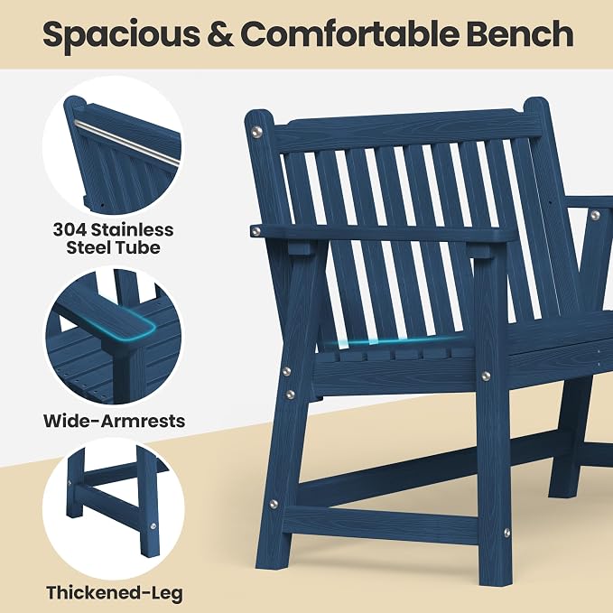 Ciokea 48" Outdoor Bench, HDPE Weatherproof Porch Bench, 2-Person Garden Benches - Image 4