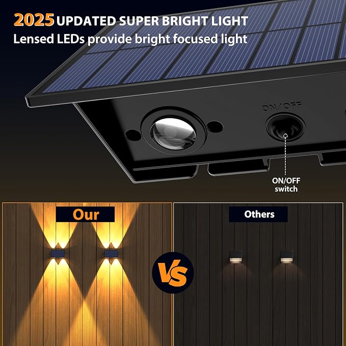 Solar Fence Lights, 12 Pack Solar Lights Outdoor Warm White + RGB Up & Down - Image 6