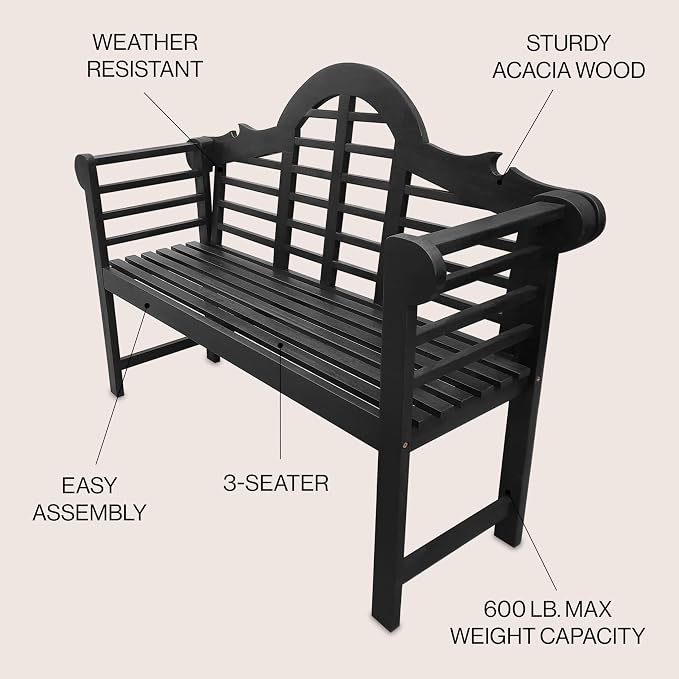 JONATHAN Y BNH103C Lutyens 51.2" 3-Seat Arched 600-Lbs Support Acacia Wood - Image 4