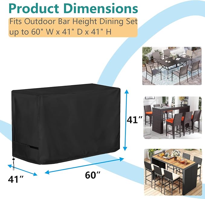 Oslimea Outdoor Bar Covers 60" Long Waterproof Tall Bar Height Patio Table - Image 2