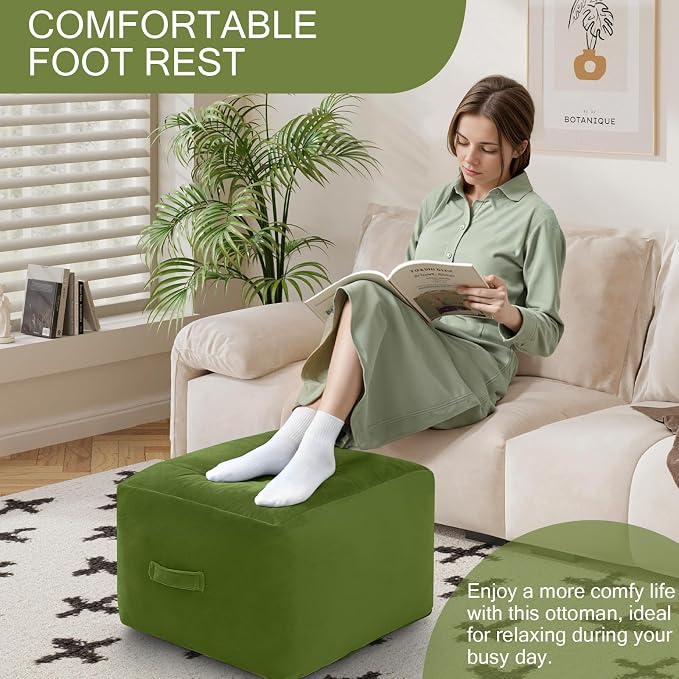 MeMoreCool Square Stuffed Pouf Ottoman Foot Rest, Floor Pouf Foot Stool - Image 6