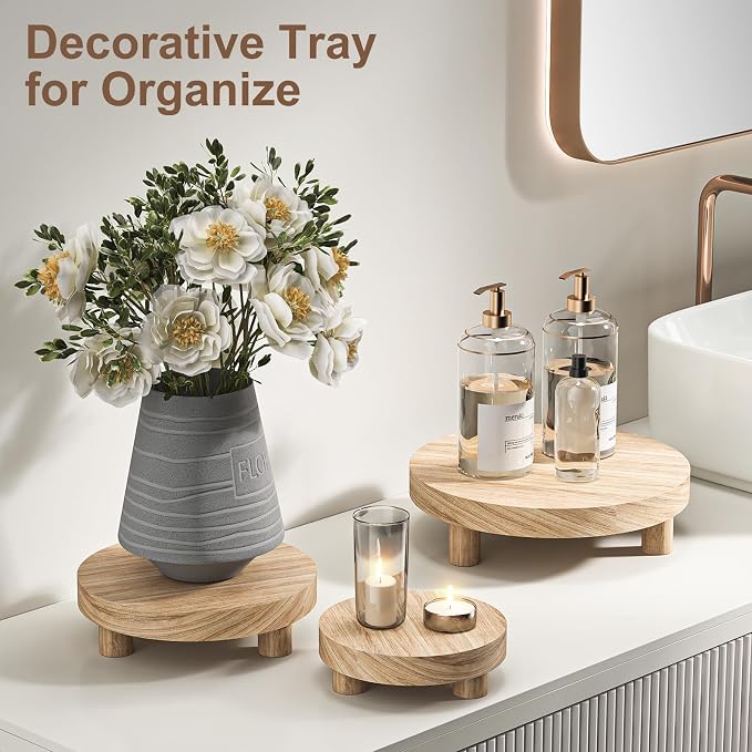 3 Pcs Wood Plant Stand Indoor Outdoor, Round Wood Riser - Image 6