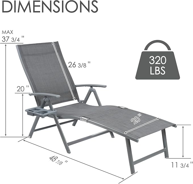 Kozyard Aluminum Outdoor Chaise Lounge Chair, Adjustable Reclining Patio Lounge - Image 2