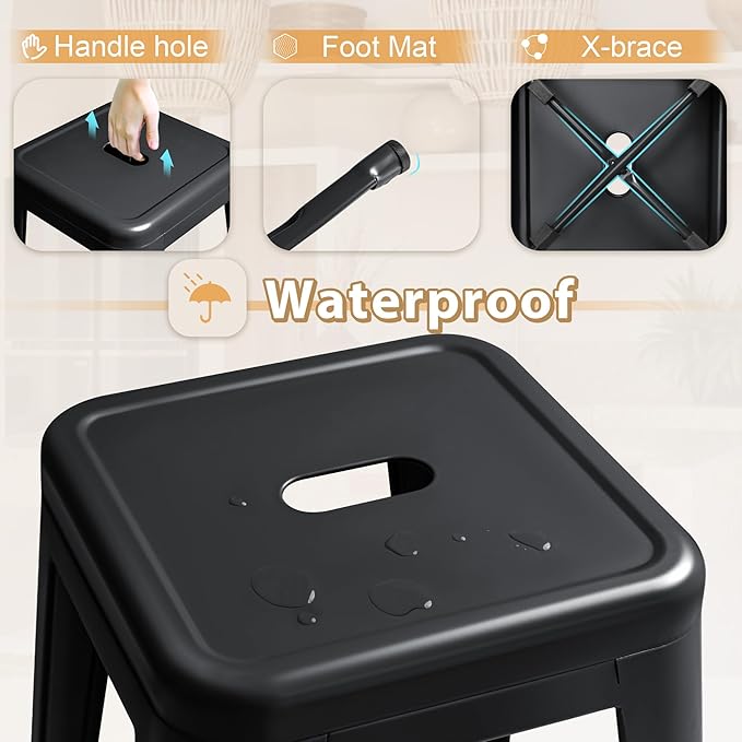 Furmax 30 Inch Metal Bar Stools Set of 4, Counter Height Backless Stools - Image 4
