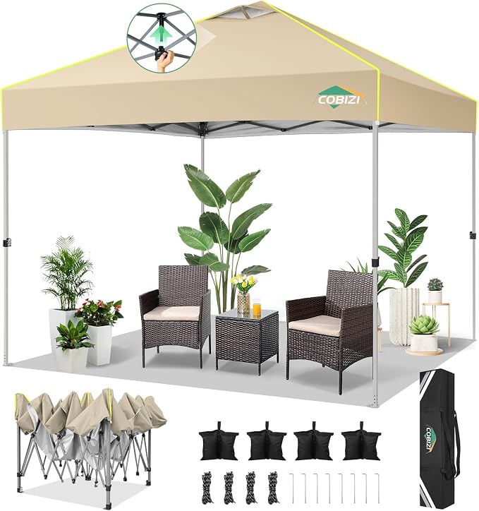 COBIZI 10x10 Pop Up Canopy Tent Without Removable Sidewalls, One Push Party by COBIZI