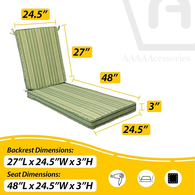 AAAAAcessories Outdoor Chaise Lounge Cushions, Fade-Resistant, Waterproof Patio - Image 5