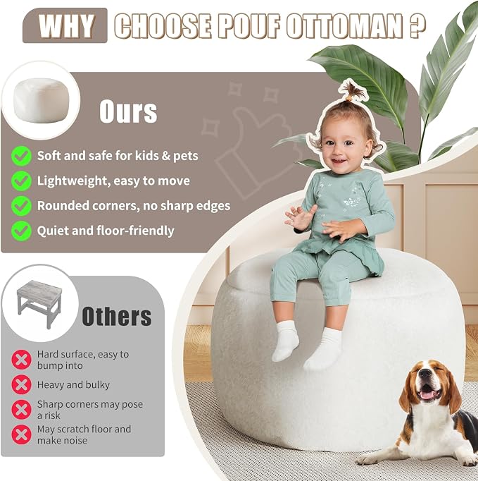 Round Pouf Ottoman Foot Rest, 29 X 18Inch Floor Poufs Footstool, A Round Modern - Image 8