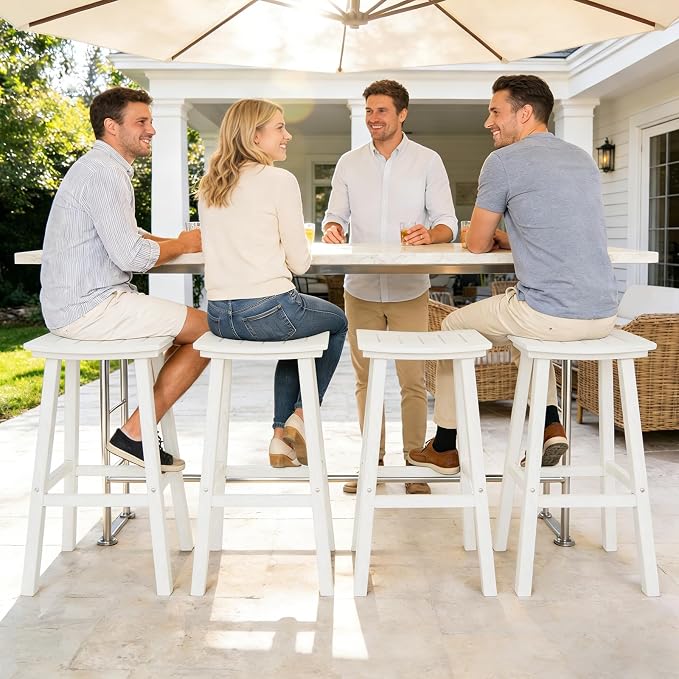 Outdoor Bar Stools Set of 6, 29 Inch All-Weather HDPE Bar Height Chairs - Image 2