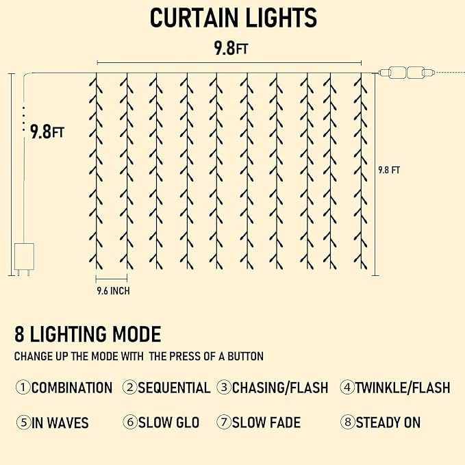 Dazzle Bright 300 LED Curtain String Lights, Christmas Fairy Lights - Image 3