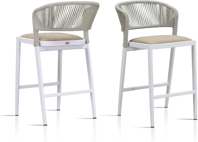 PURPLE LEAF Counter Height Bar Stool Set of 2 Woven Bar Height Stools Kitchen by PURPLELEAF