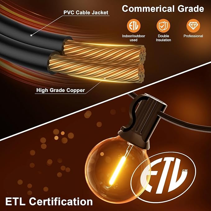 GPATIO Outdoor String Lights, 50FT G40 Bulbs Shatterproof Patio Lights - Image 5