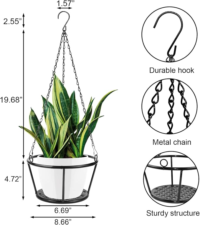 ARTORA 2 Pack Metal Plant Hanger, Modern Plant Hanging Basket Decorative Black - Image 2