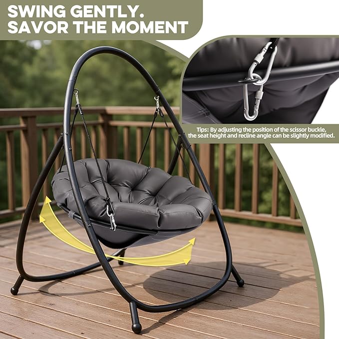 Hammock Hanging Chair with Stand Round-Shaped Swing Chair Indoor with Padded - Image 4