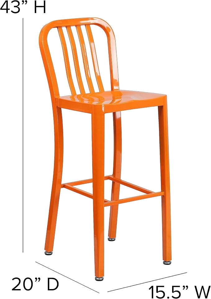 Flash Furniture Commercial Grade 30" High Orange Metal Indoor-Outdoor Barstool - Image 3