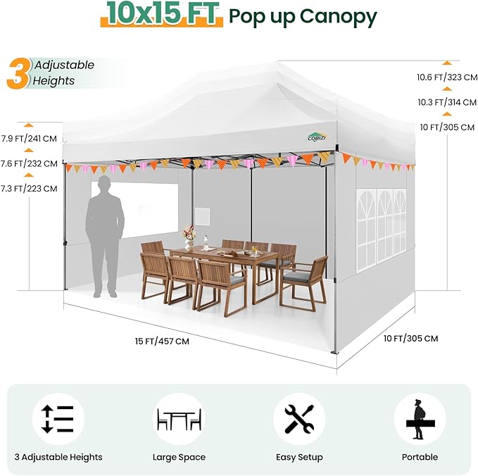 COBIZI 10x15 Heavy Duty Pop up Canopy Tent - Image 5
