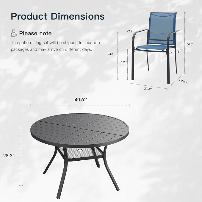 VICLLAX 5 Pieces Patio Outdoor Dining Set, 40.6" Round Metal Table - Image 2
