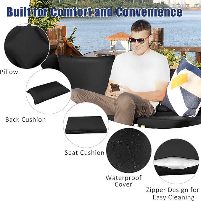 Tangkula 7 Pieces Patio Rattan Furniture Set, Patiojoy Outdoor Conversation Set - Image 7