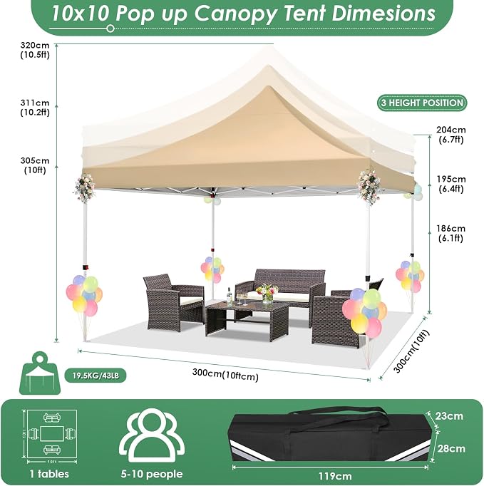 COBIZI Canopy 10x10 Pop Up Canopy Tent - Image 2