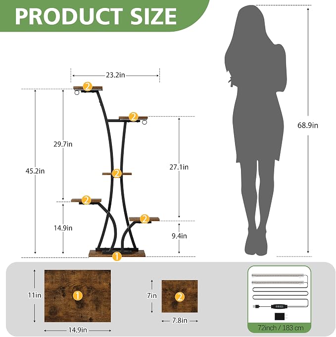 Plant Stand with Grow Light for Indoor Plants, 6 Tiered Metal Plant Shelf - Image 5