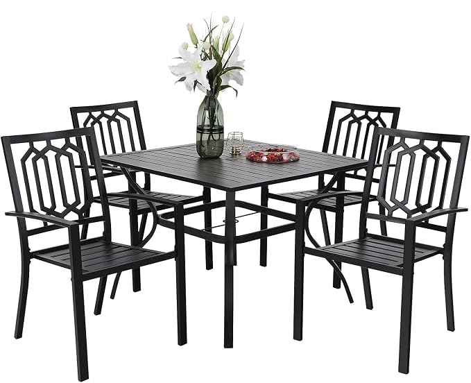 PHI VILLA 5-Piece Metal Patio Outdoor Table and Chairs Dining Set- 37" Square by PHIVILLAThepioneerofcomfortablehouseholdsupplies