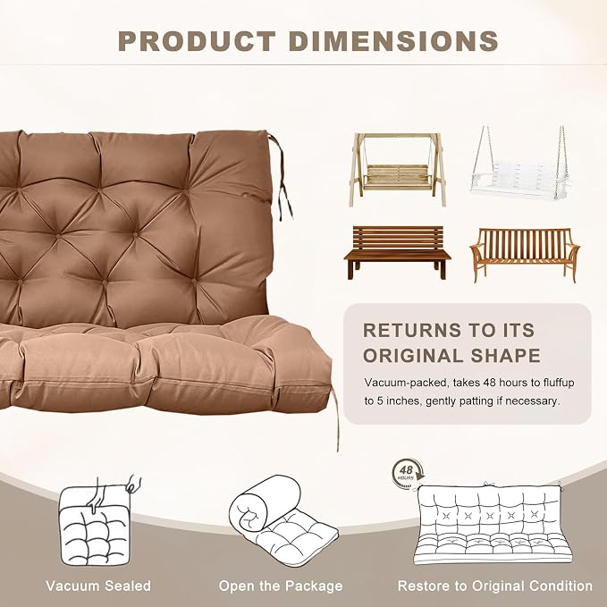 Porch Swing Cushion with Backrest, Waterproof Bench Cushion - Image 6