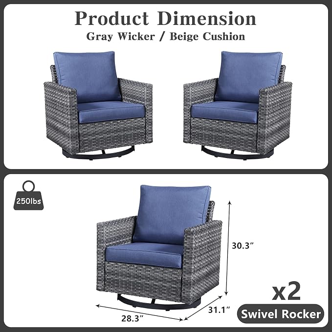 Belord Wicker Chairs Outdoor Bistro Set Oversize Patio Swivel Rocker, Rattan - Image 2