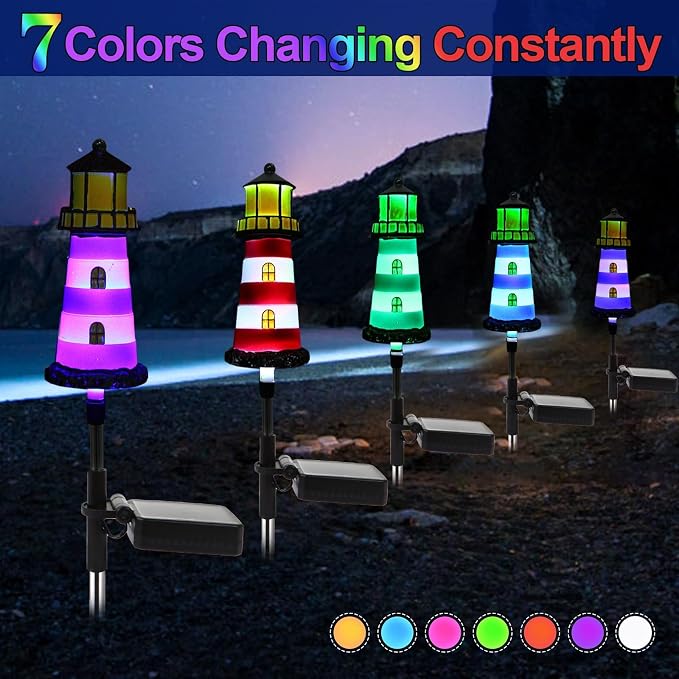 Lighthouse Outdoor Solar Lights, 2 Packs Outdoor Waterproof, Solar Trail Lights - Image 3