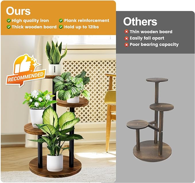 GEEBOBO 3 Tier Plant Stand Indoor, Metal Wood Plant Stands - Image 4